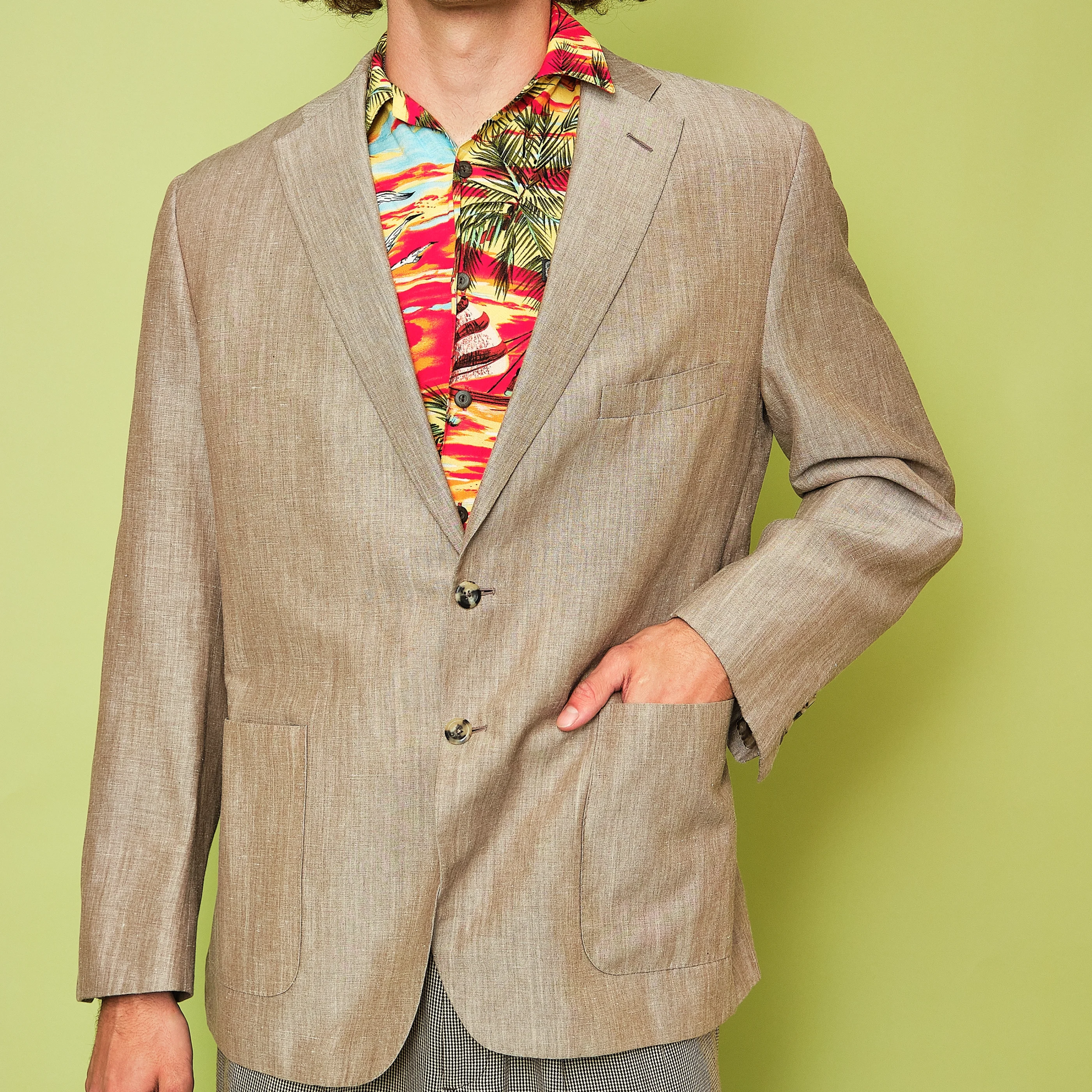 1980s/1990s Holland & Sherry Beige Slub Weave Patch Pocket Blazer – Modern Men’s L/XL, 42/44 Chest - Image 5
