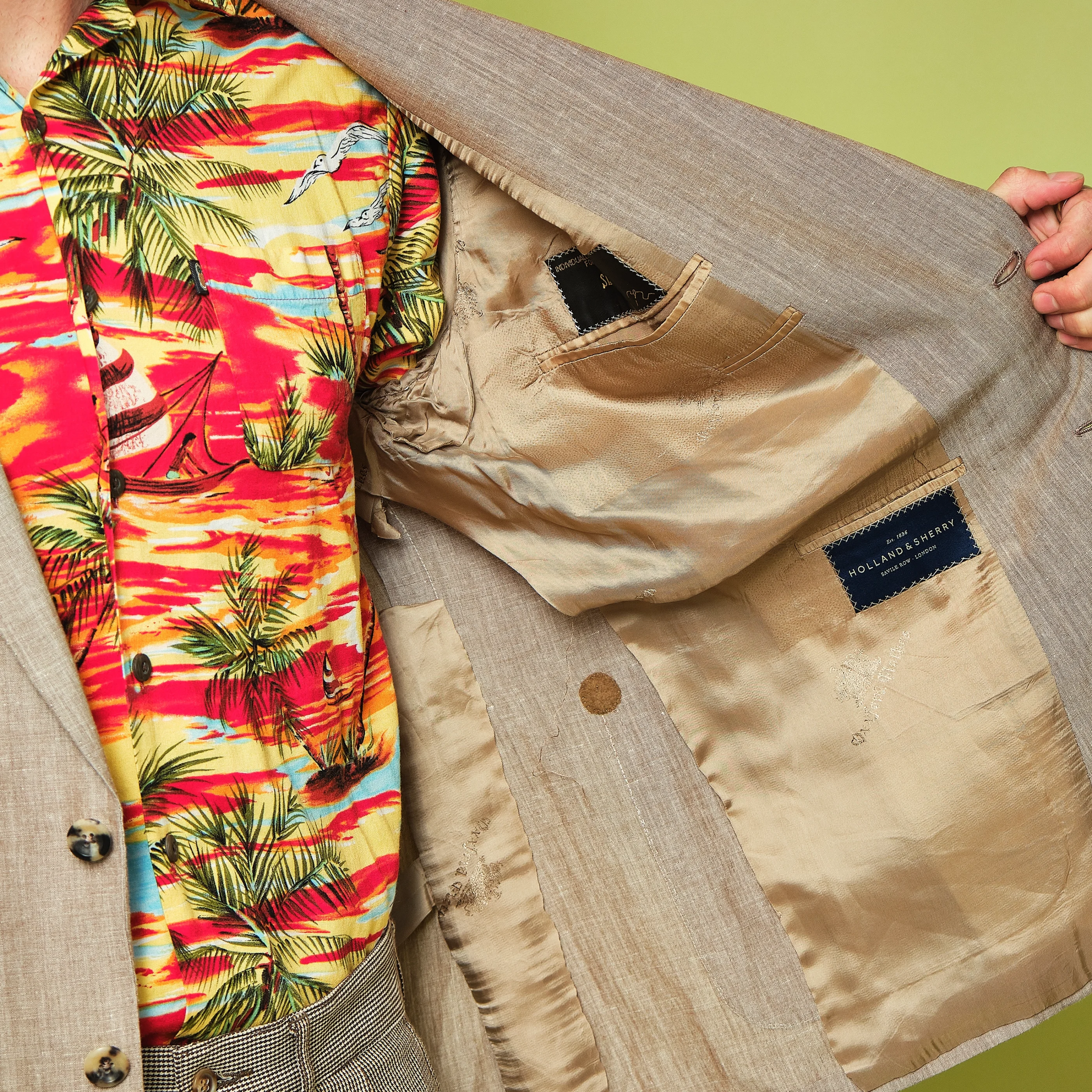 1980s/1990s Holland & Sherry Beige Slub Weave Patch Pocket Blazer – Modern Men’s L/XL, 42/44 Chest - Image 8
