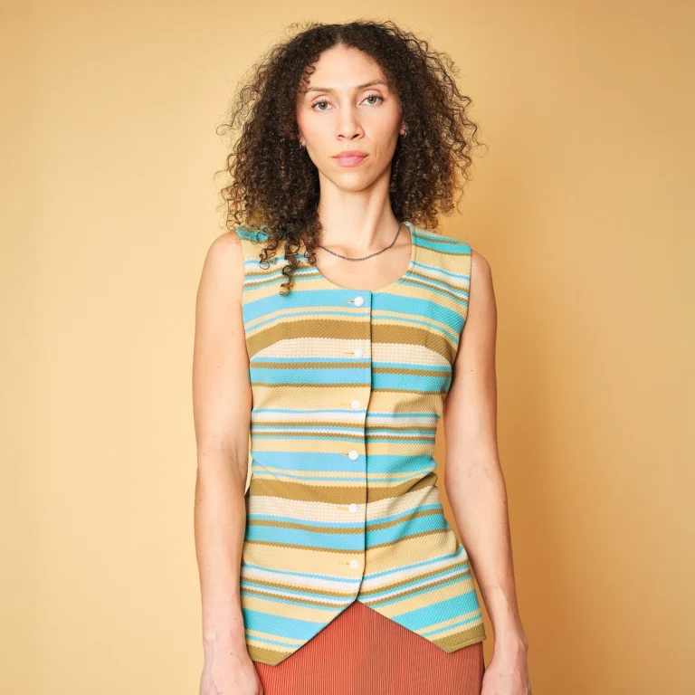 1970s Koret of California Striped Knit Button Front Vest, Size 10