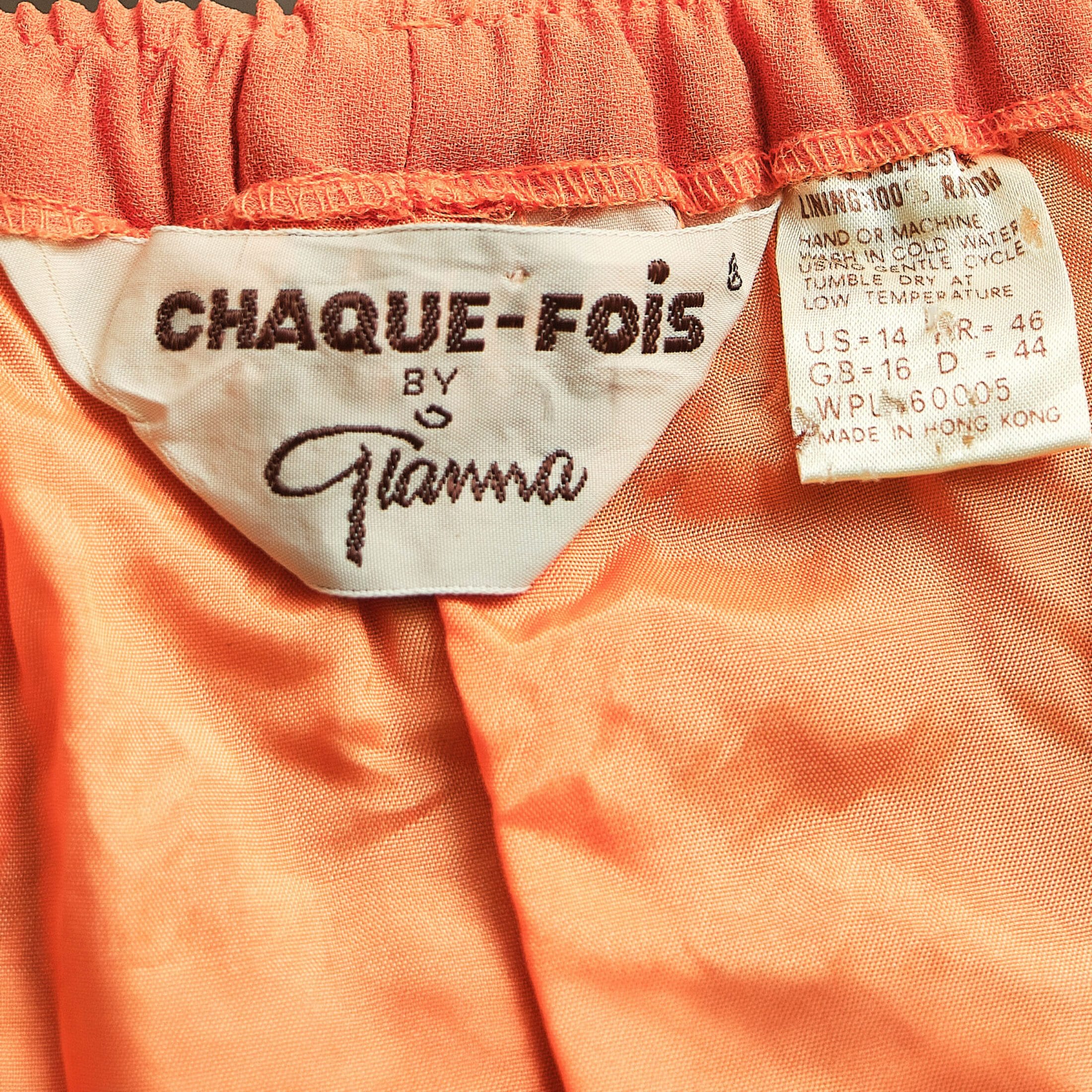 1980s Chaque-Fois by Glanna Coral Orange Pleated Midi Skirt, Size 14 - Image 5