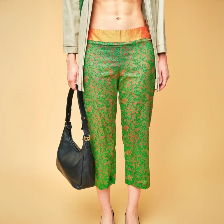 2000s Calypso St. Barth Green Floral Cropped Pants with Orange Waistband – Size XS/S, US 2/4