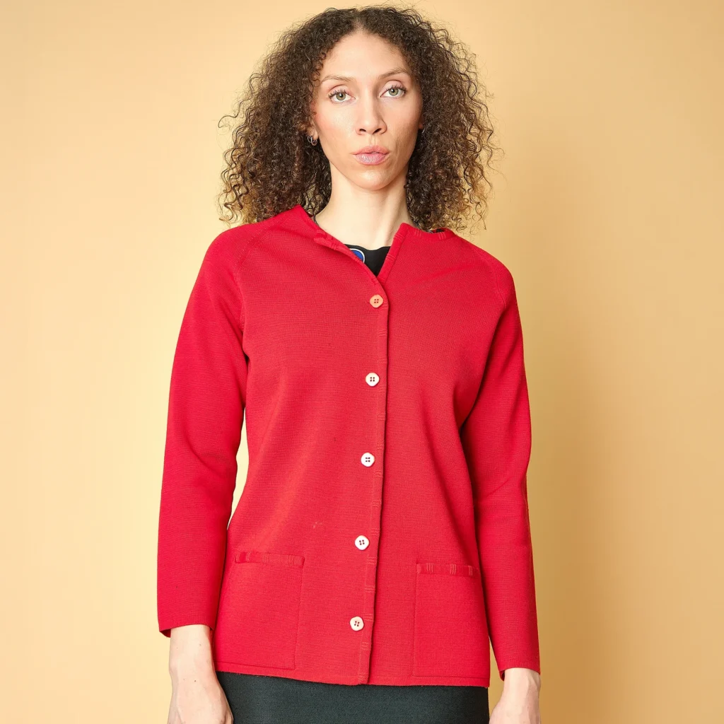 1980s Joseph Red Wool Blend Button Front Cardigan Review