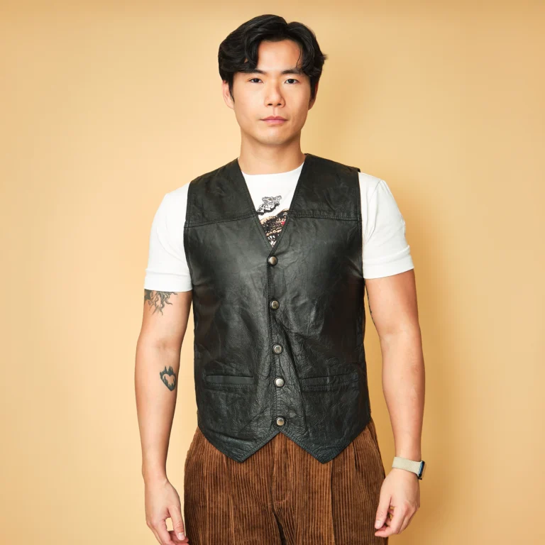 Vintage Jofama Black Leather Snap-Front Vest – Men’s M