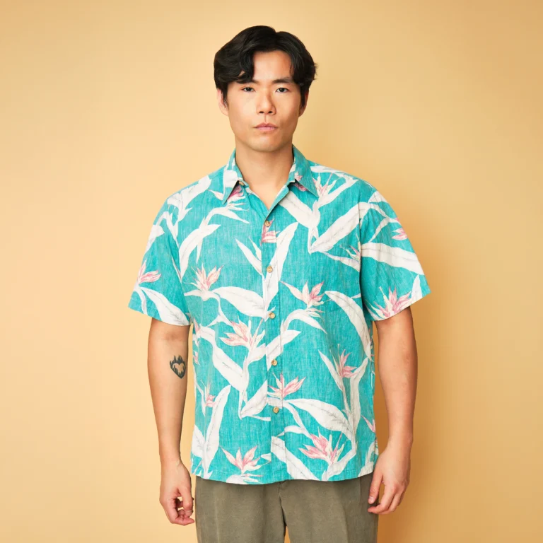 1990s Cooke Street Honolulu Turquoise Bird of Paradise Aloha Shirt – Men’s M/L
