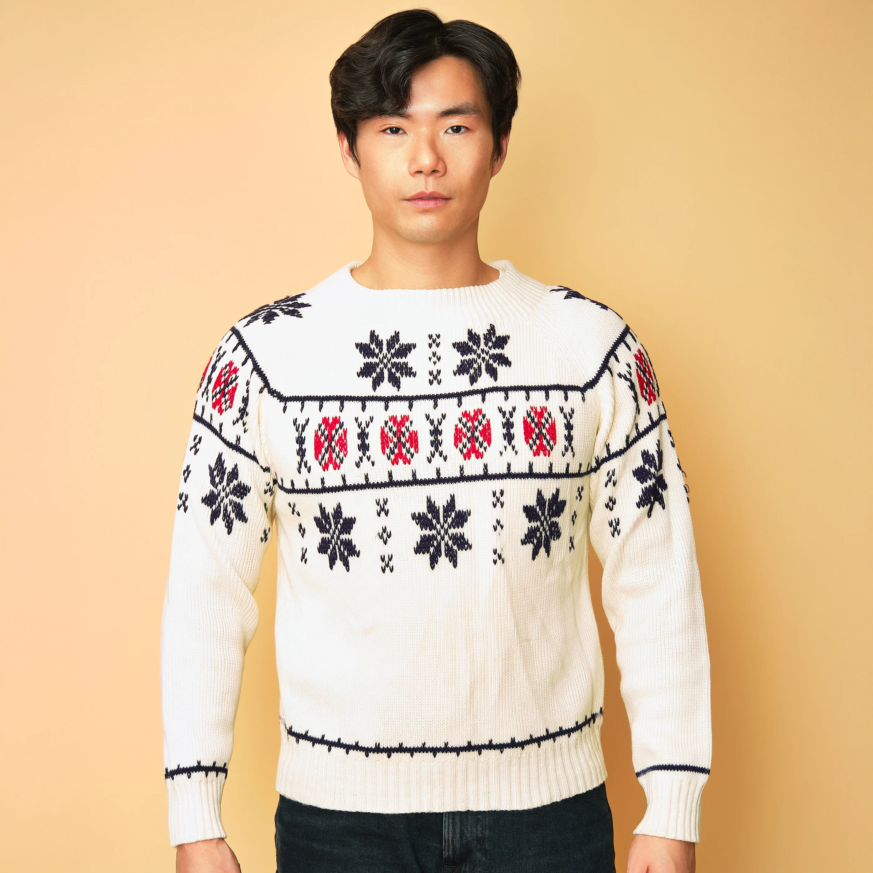 Vintage 1970s JCPenney Cream fair isle acrylic knit sweater