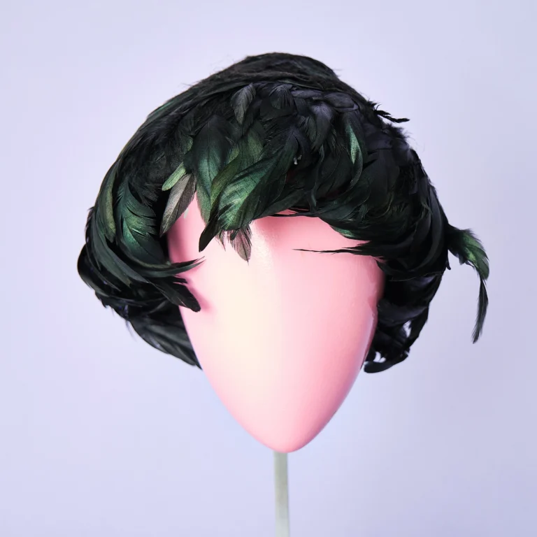 1950s/60s Mr. Jules Black Iridescent Feather Hat with Netting