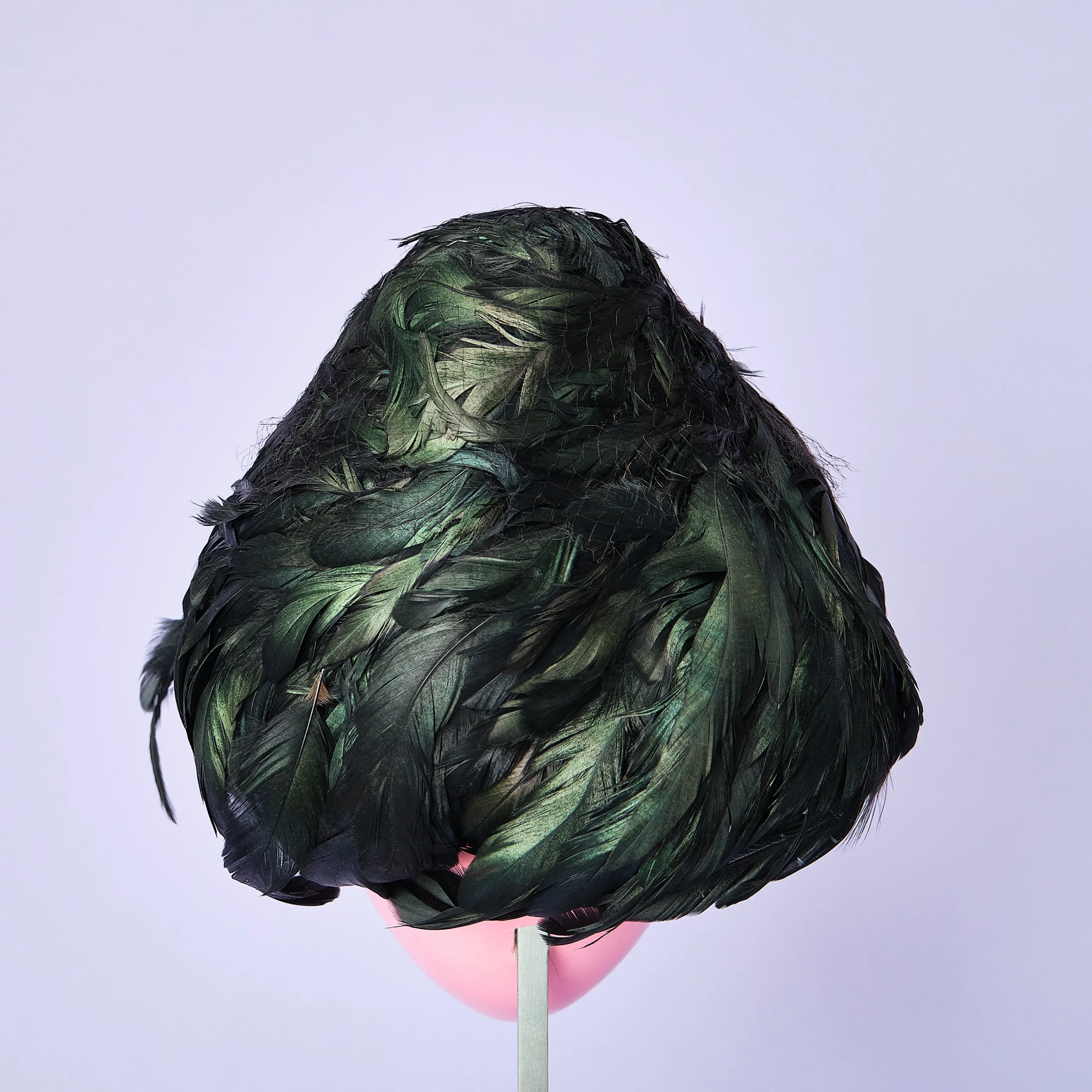 1950s/60s Mr. Jules Black Iridescent Feather Hat with Netting - Image 5