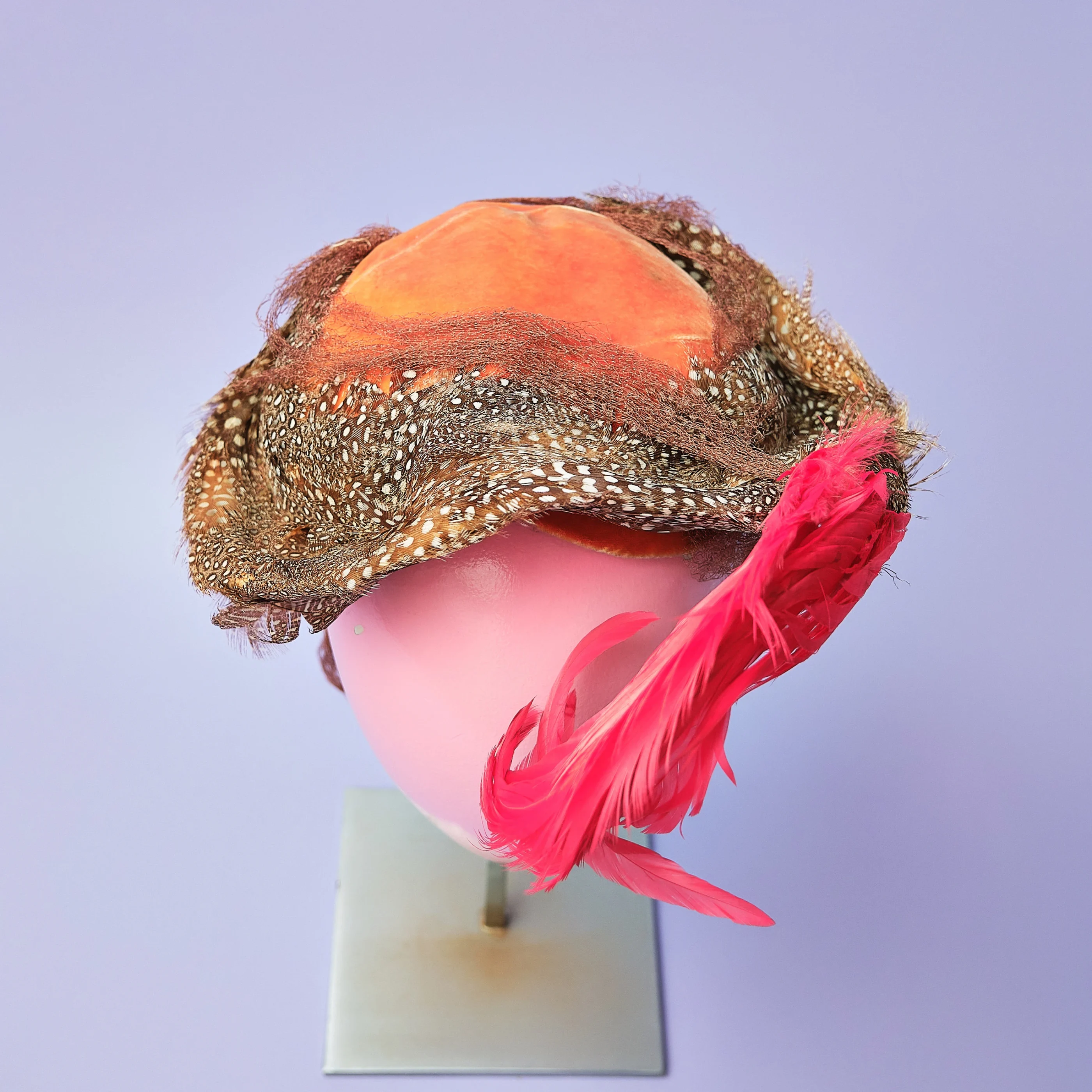 1940s/50s Marion Valle Feather Cocktail Hat for Michael Ann Marshall Field Annex - Image 2