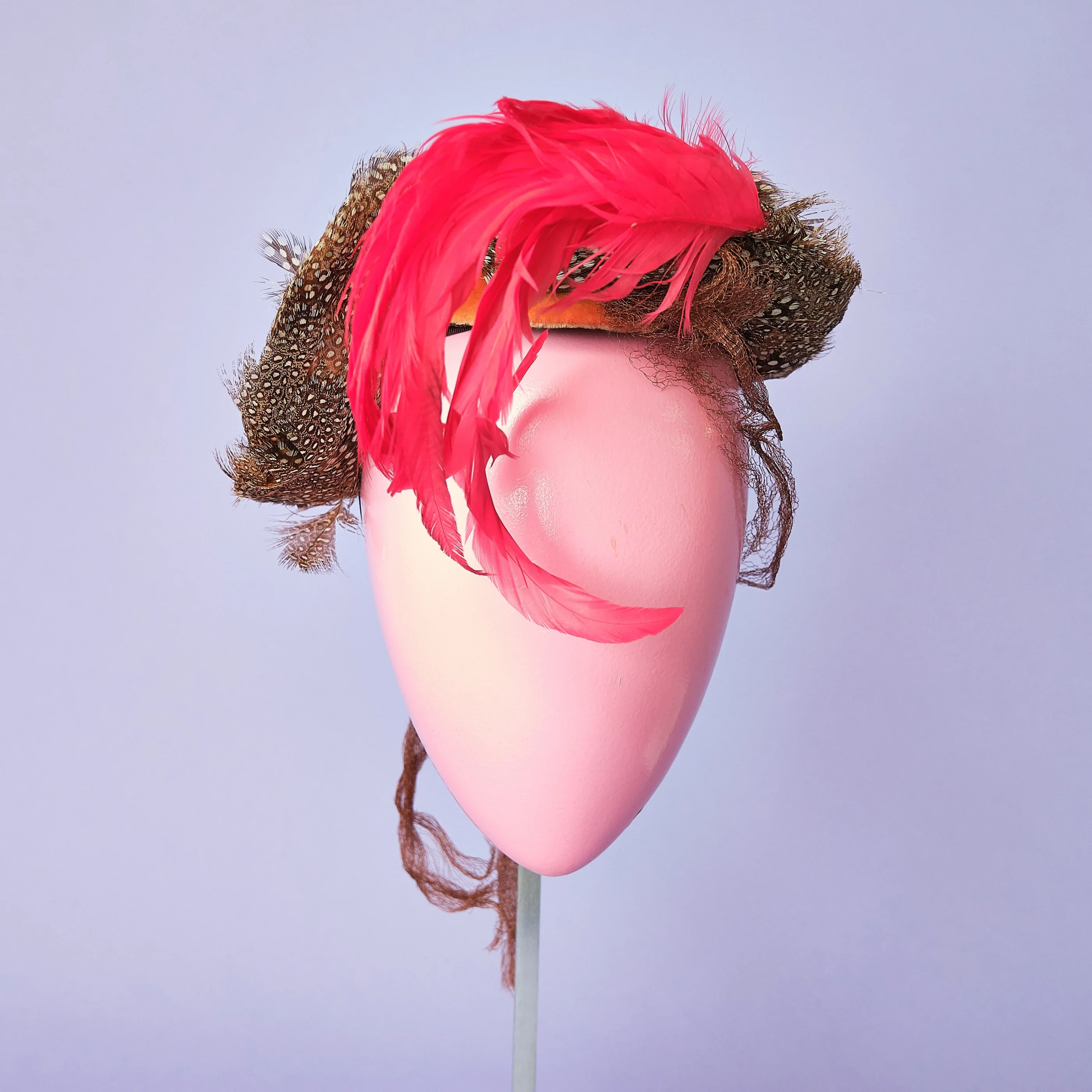 1940s/50s Marion Valle Feather Cocktail Hat for Michael Ann Marshall Field Annex - Image 6