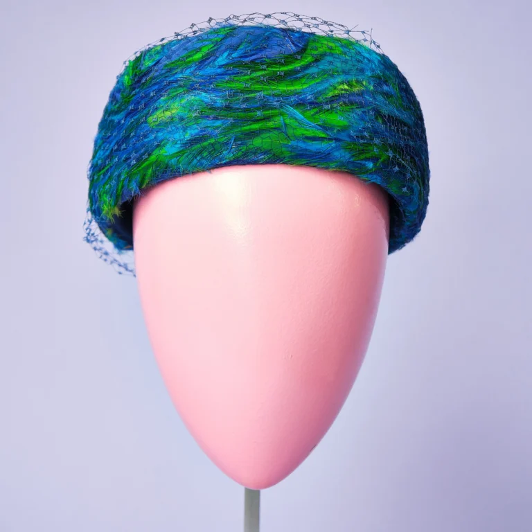 1960s AMY New York Blue Green Feather Hat for Marshall Field
