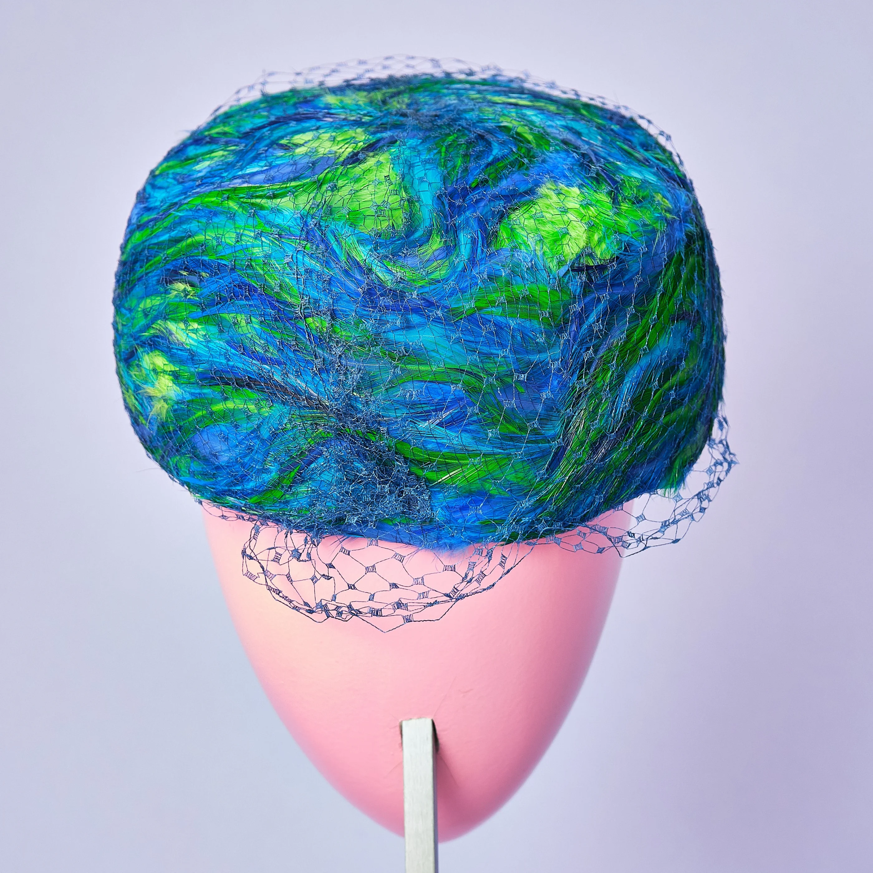 1960s AMY New York Blue Green Feather Hat for Marshall Field - Image 4