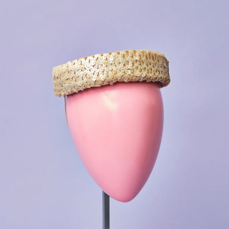 1960s Eva Mae Cream Sequin Pillbox Hat