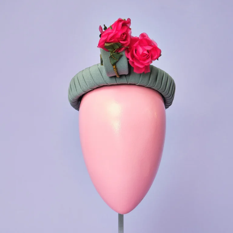1950s/60s Janice Chicago Sage Green Tilt Hat with Silk Roses