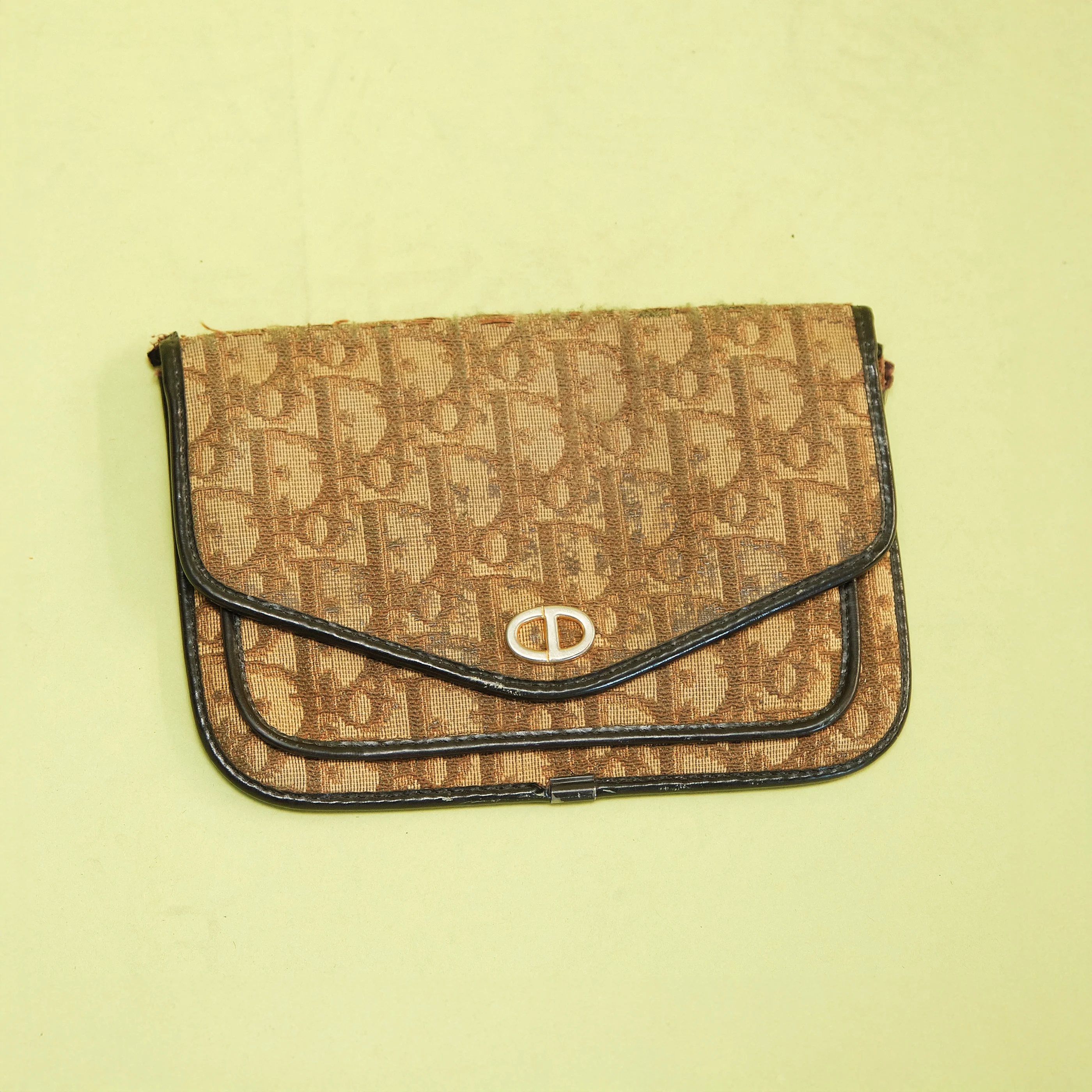 Vintage Christian Dior Brown Trotter Monogram Envelope Clutch