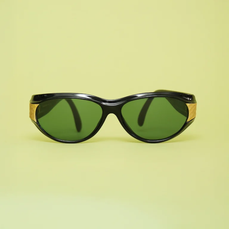 Vintage Rochas Paris 9026 01 Black & Gold Sunglasses with Green Lenses