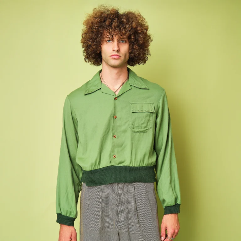1970s Kennington California Green Orlon Banded Hem Shirt – Modern Men’s M/L, 40/42 Chest