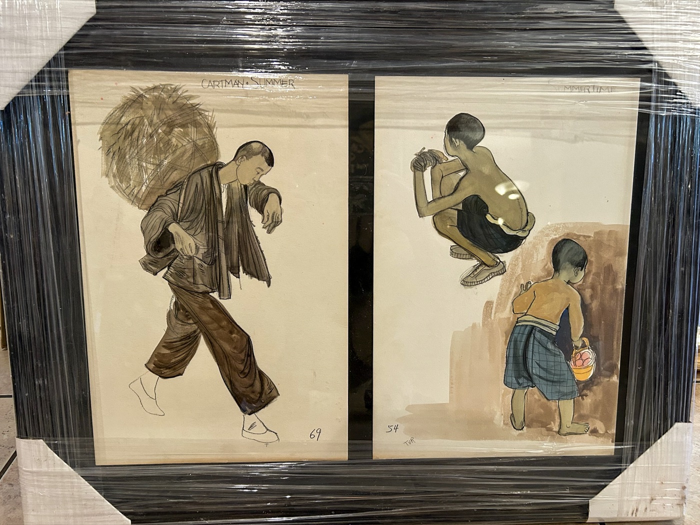 Two framed costume illustrations from Tom Culver’s Hollywood collection